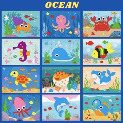 🧩 STICKYFUN® Вълнуващи 3D Пъзели със Стикери за Малки Творци (12 комплекта) 🧩 Океан